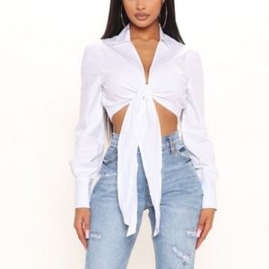 Poplin White Tie-Front Blouse (M)